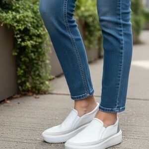 Vionic Kearney Leather Sneaker Slip On White Silver Women’s Size 7